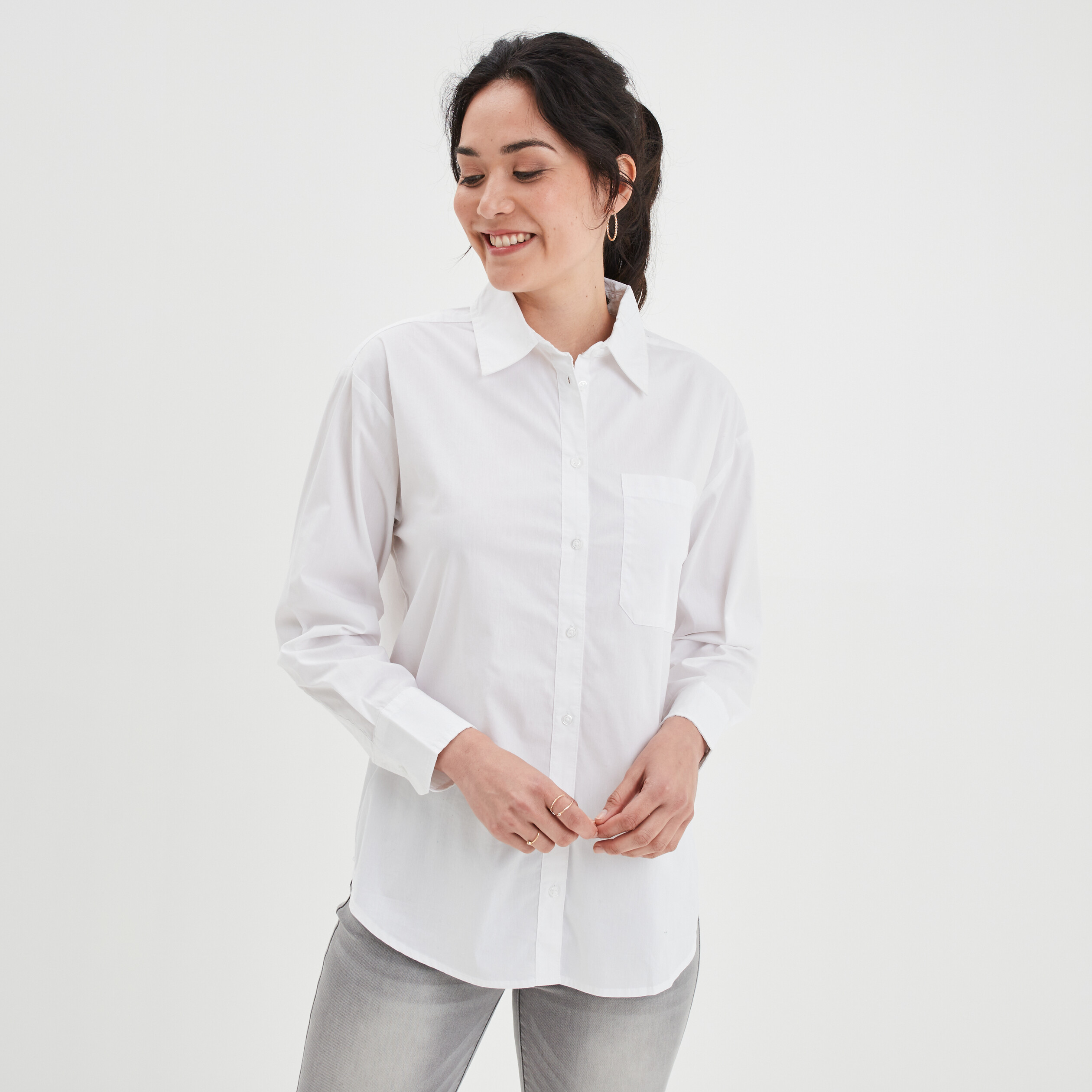 Chemise oversize manches longues blanc femme | La Halle