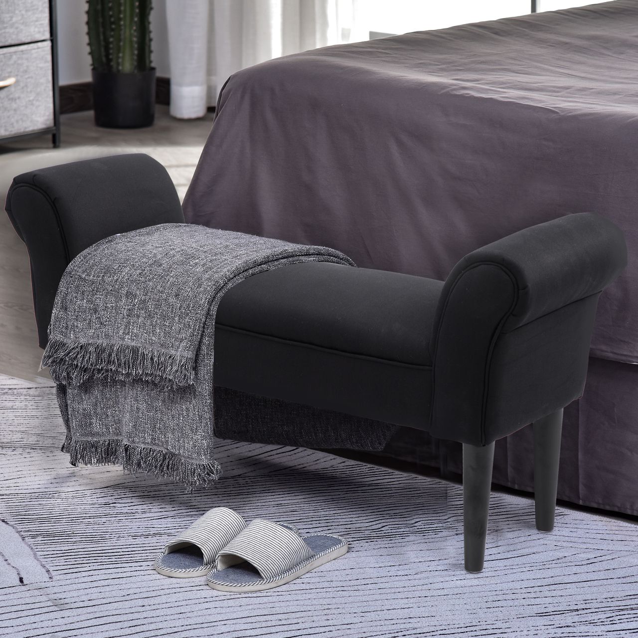 HOMCOM Sitzbank für Schlafzimmer, Bettbank, Polsterbank, MDF, Schaumstoff, Schwarz, 102 x 31 x 51 cm