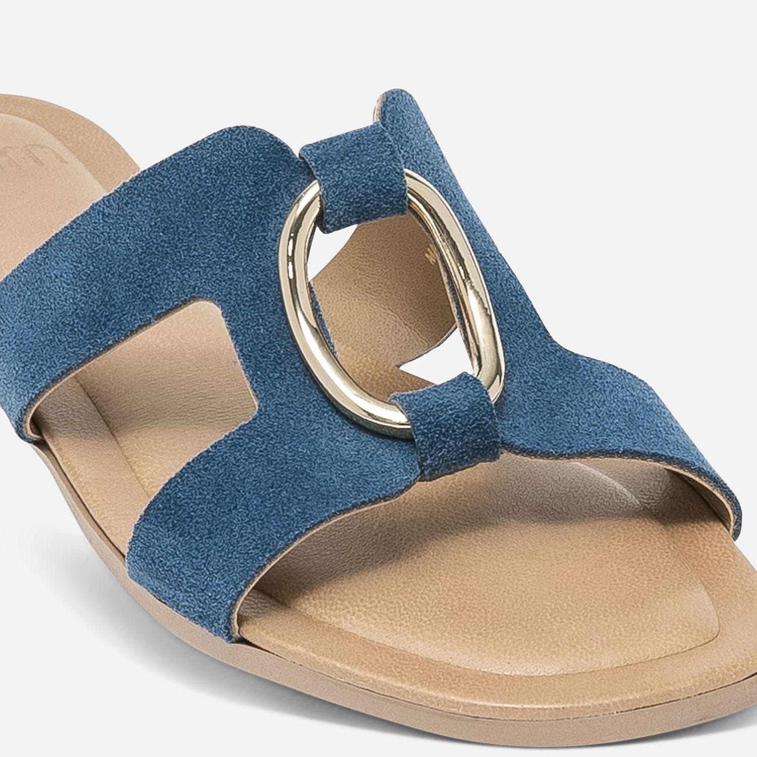 Mule bleue en cuir velours avec anneau