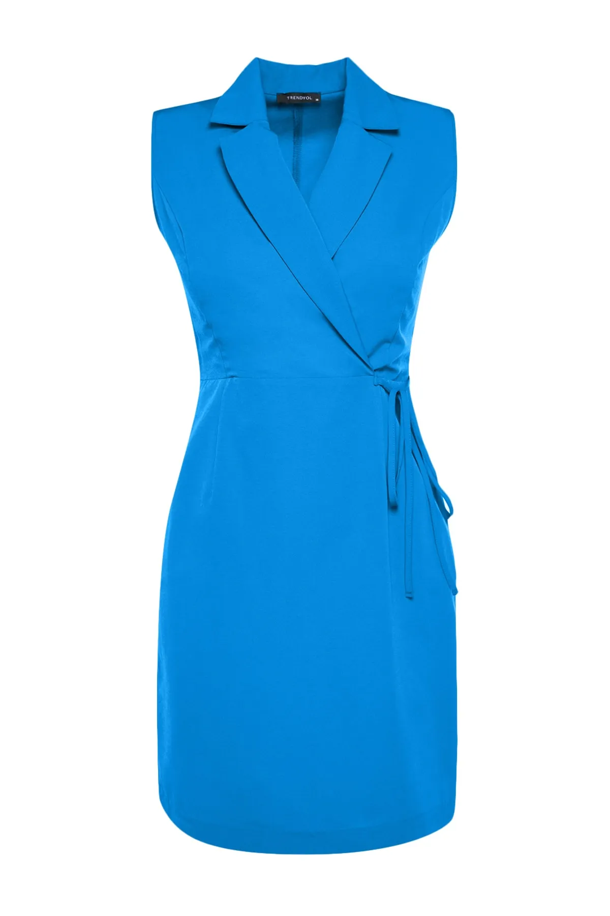 Trendyol Collection  Blaues Mini-Jackenkleid in A-Linie/Glockenform mit Bindedetail TWOSS23EL01508