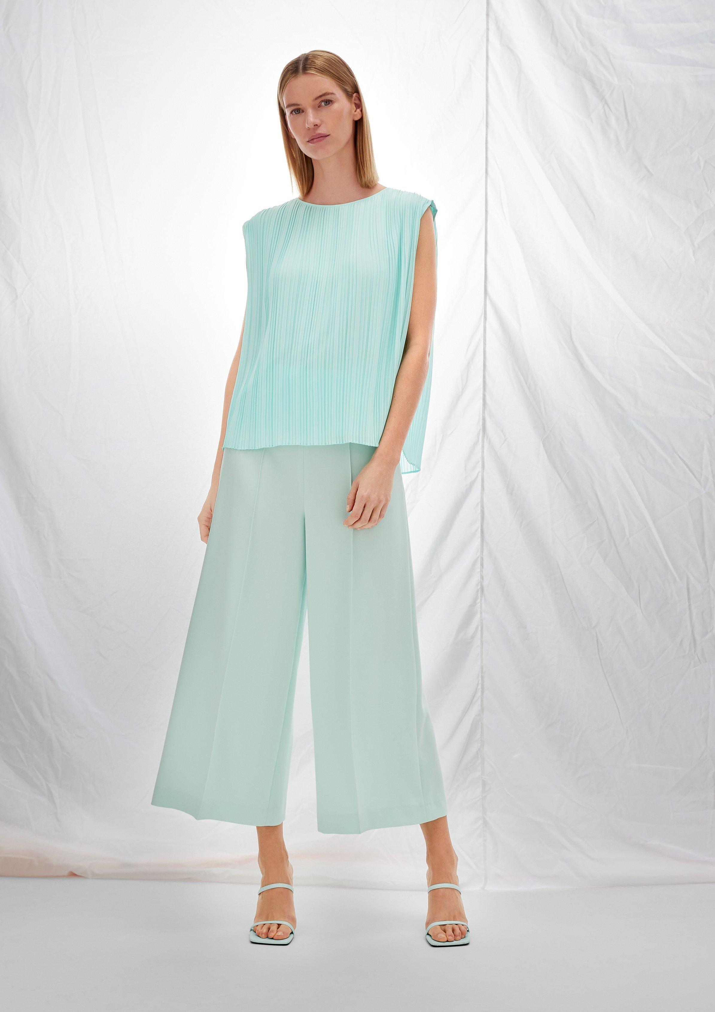 Chiffonbluse mit Plisséefalten - pastelltürkis
