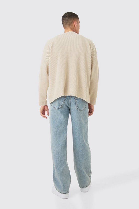 Baggy Rigid Ripped Knee Jeans In Washed Light Blue