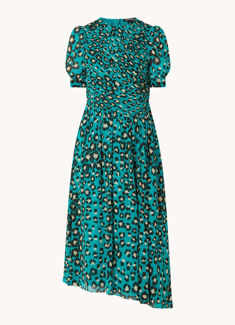 Whistles Painted Leopard midi dress with puff sleeves