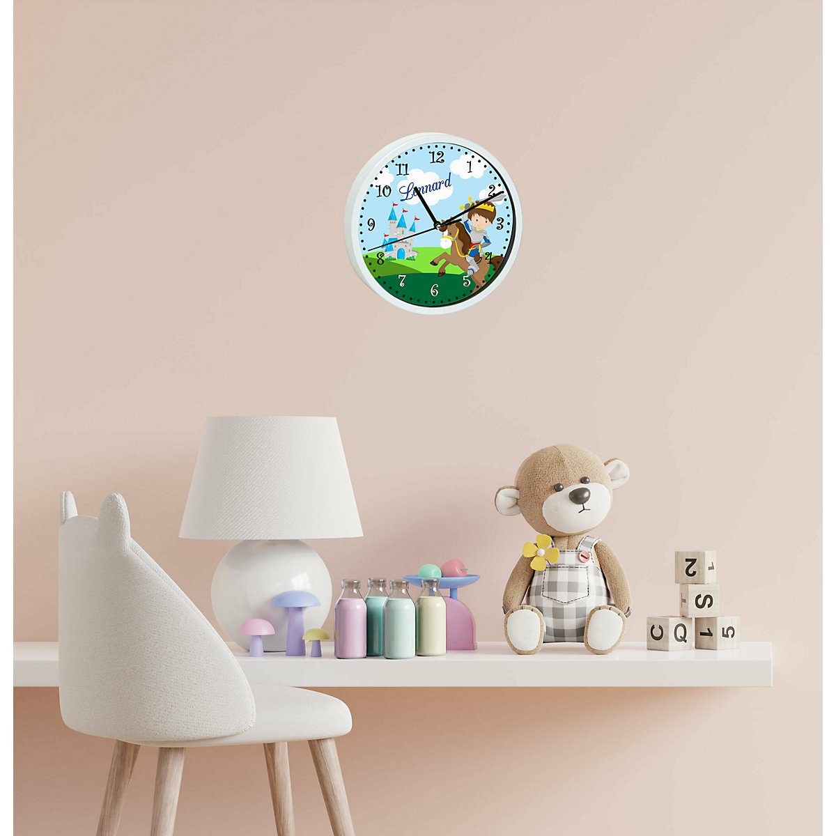 Kinder Wanduhr personalisiert mit Name Ritter