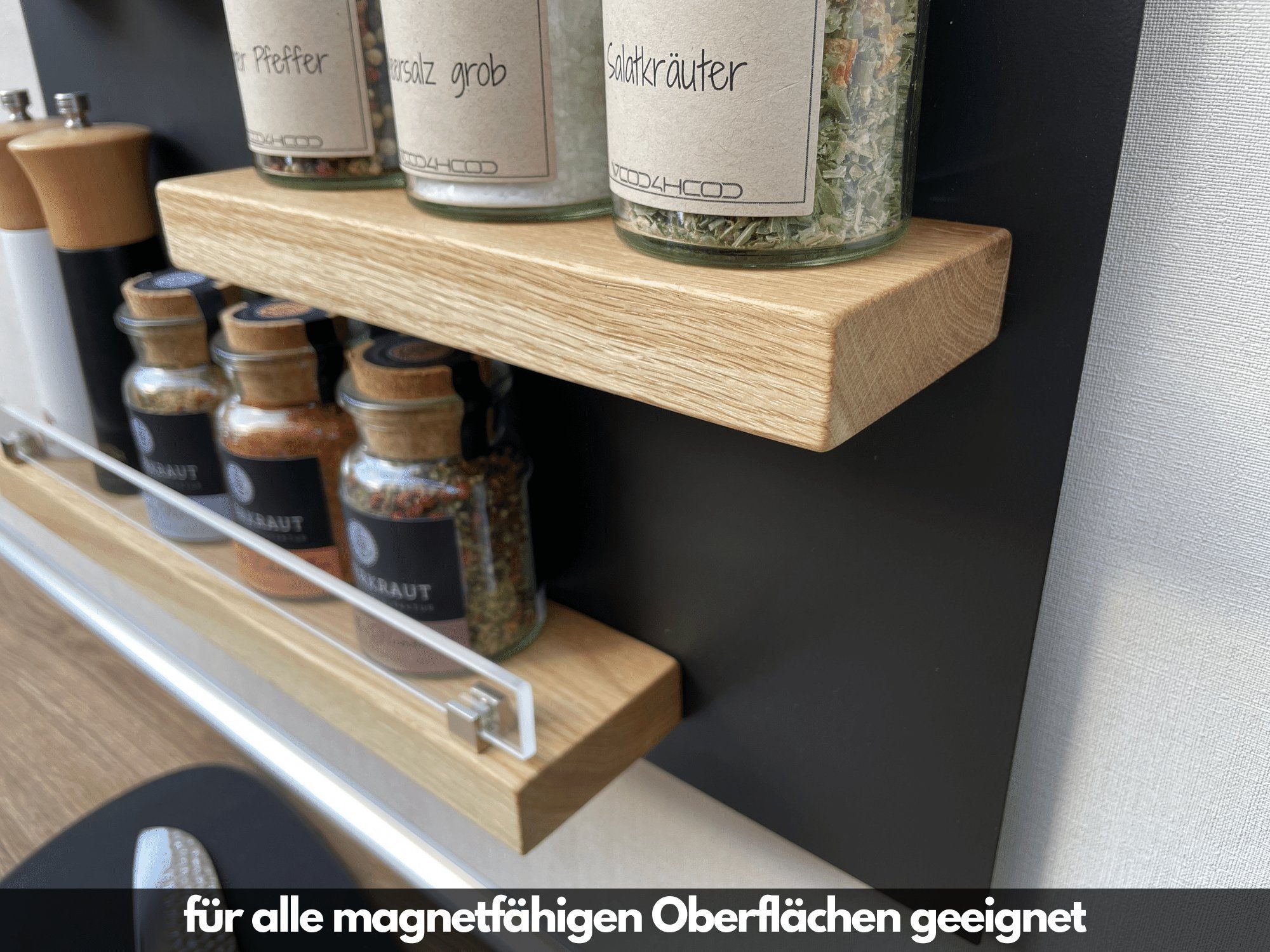 wood4hood Gewürzregal MAGNET, Regalboden für magnetfähige Oberflächen, Ideal zur Aufbewahrung von Gewürzen · massive Eiche