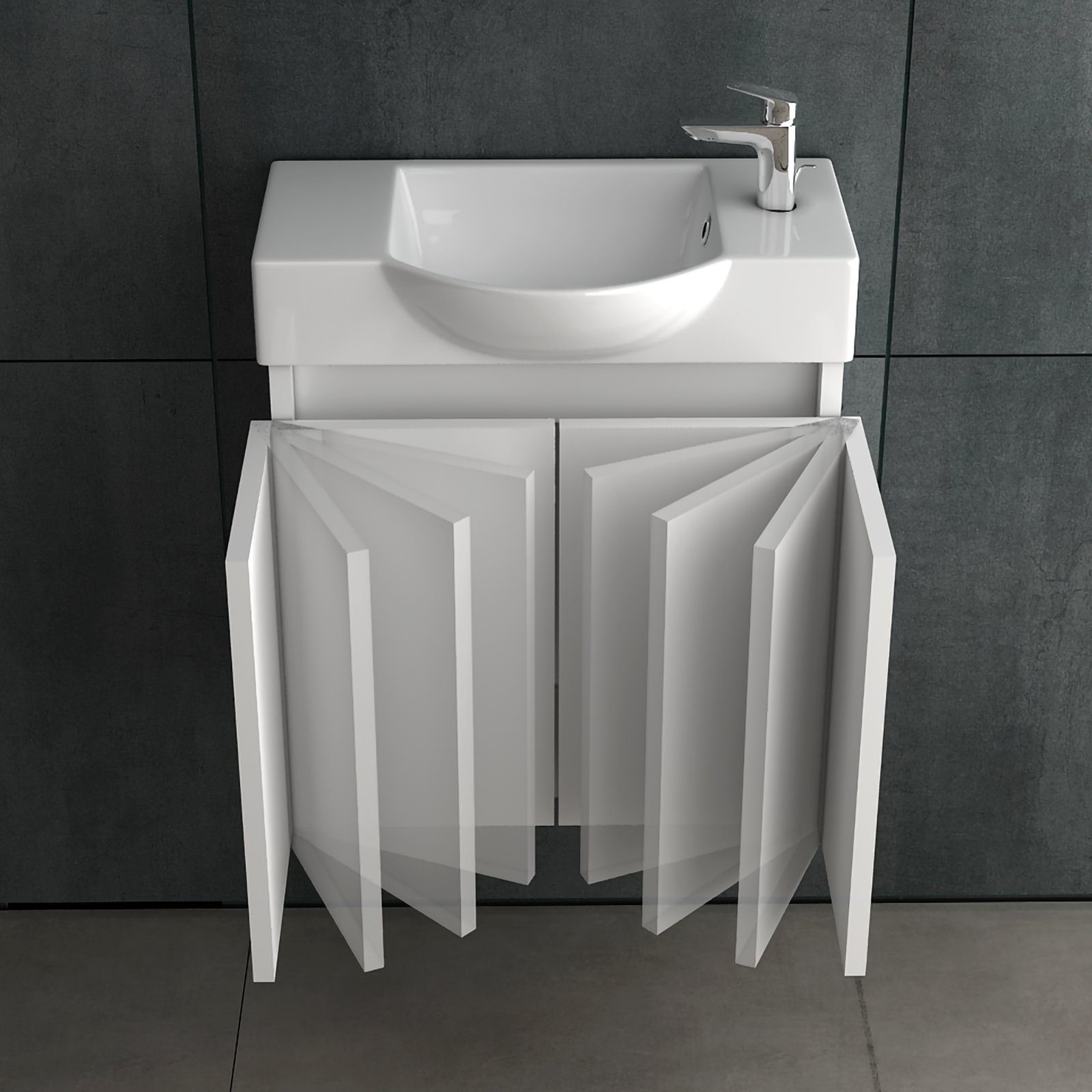 Alpenberger Waschbecken Badmöbel SET 55 cm Breit - Waschtisch mit Unterschrank in Weiß (Komplett-Set Vormontiert für Gäste WC & Bad, 2-St., 2-tlg. Stauraum Schrank), Soft-Close Schrank 2-türig, pflegeleichtes Keramik Becken