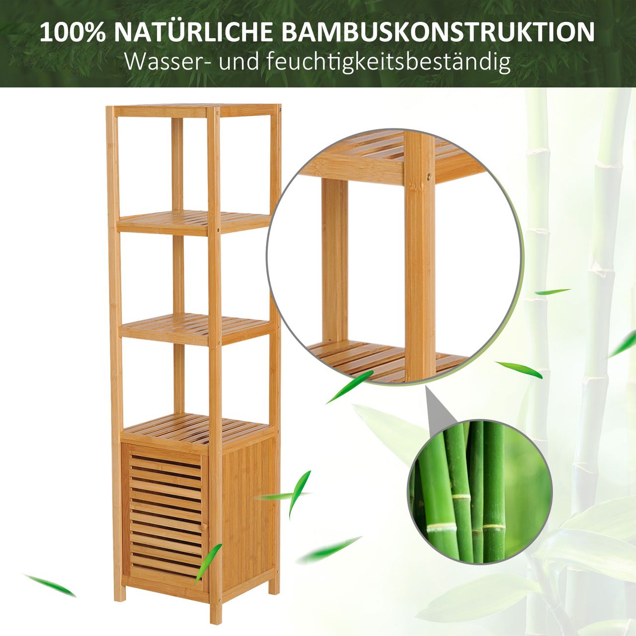 HOMCOM Badschrank Badezimmerschrank mit 3 offenen Fächern für Badezimmer, Natur