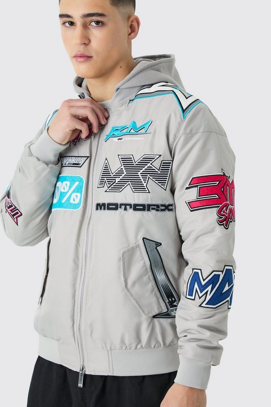 Nylon Moto-Jacke mit abnehmbarer Kapuze