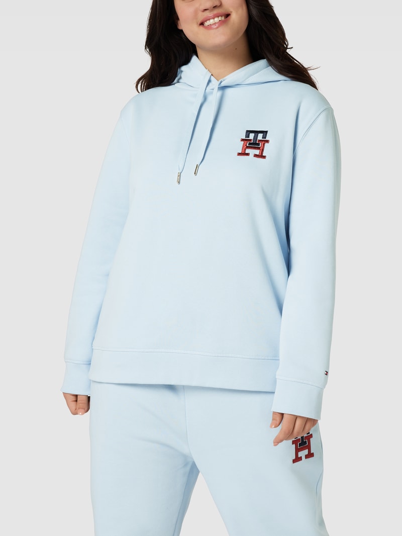 PLUS SIZE Hoodie mit Label-Stitching in hellblau
