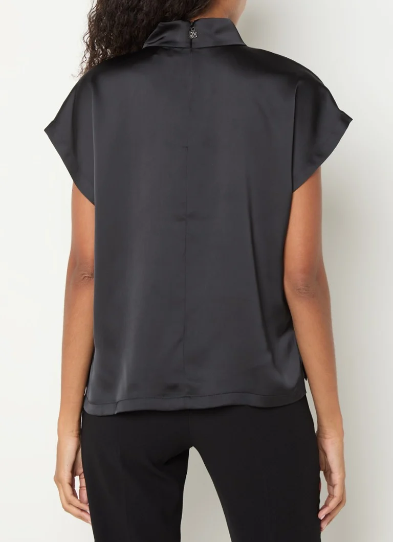 HUGO BOSS Caneli satin top with stand-up collar