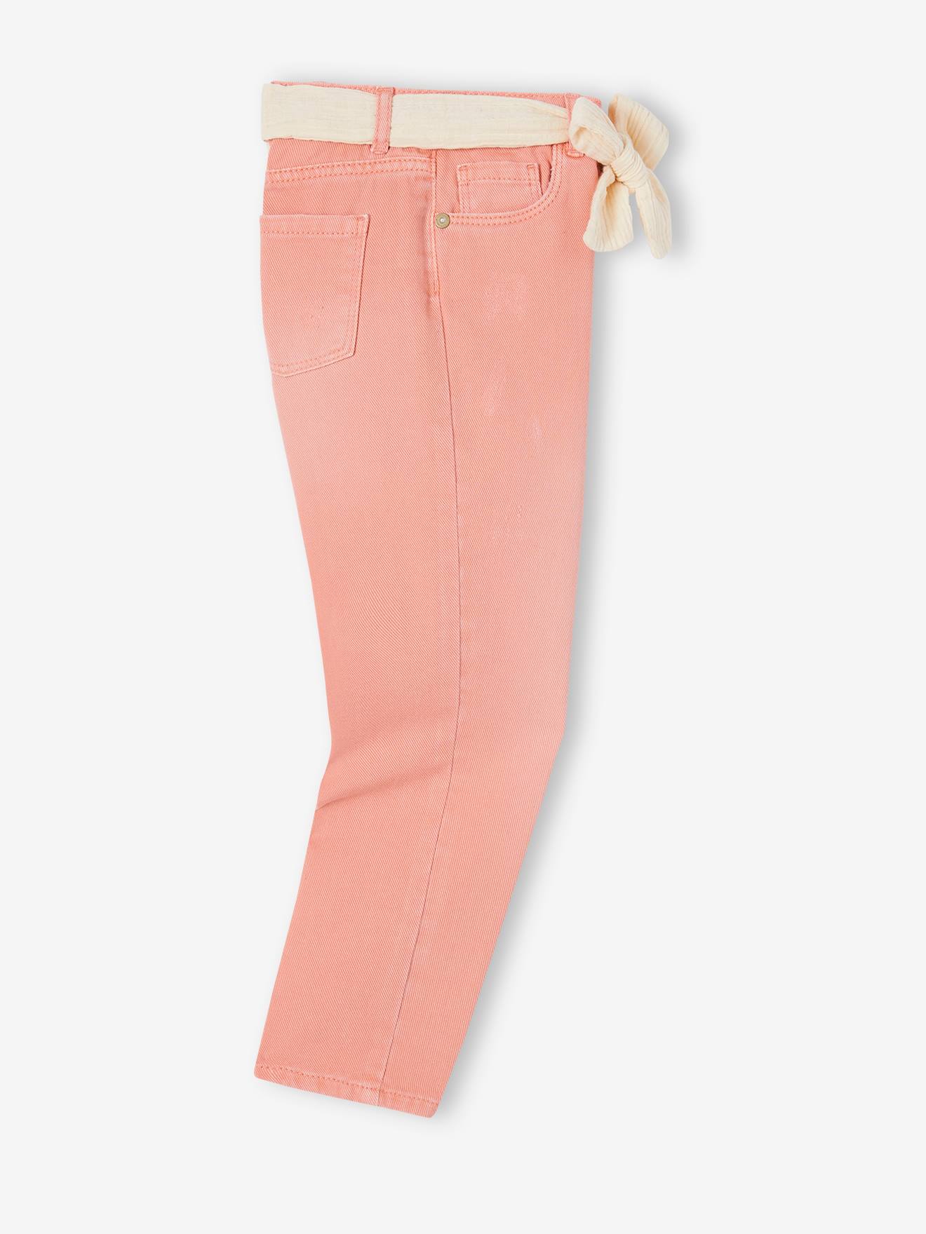 Vertbaudet Mädchen Hose mit Stoffgürtel, Mom-Fit Oeko-Tex - pfirsich