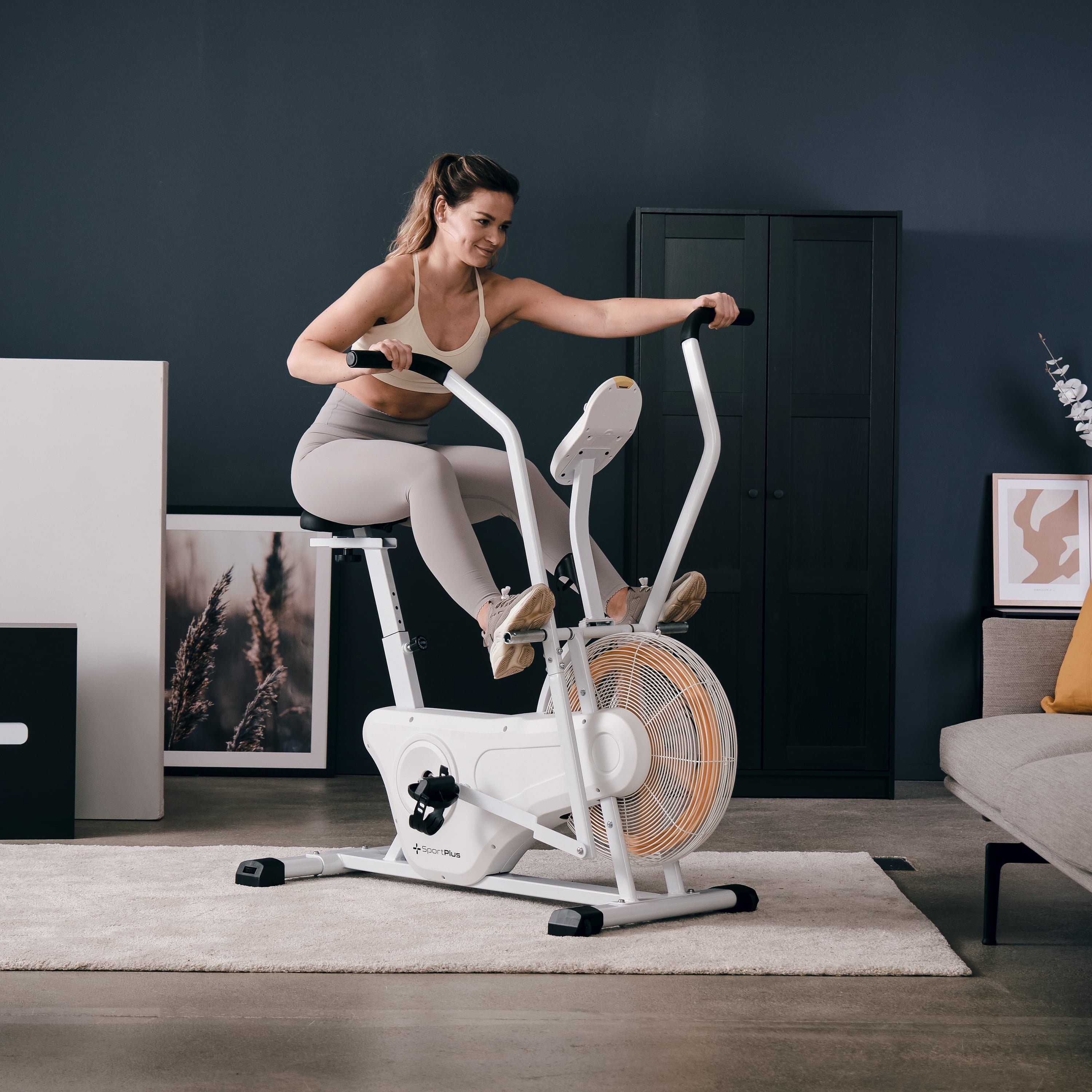 SportPlus Heimtrainer SP-FB-2100-W-iE, Profi Air Bike, Luftwiderstand, Heimtrainer für HIIT, SP-FB-2100-W-iE