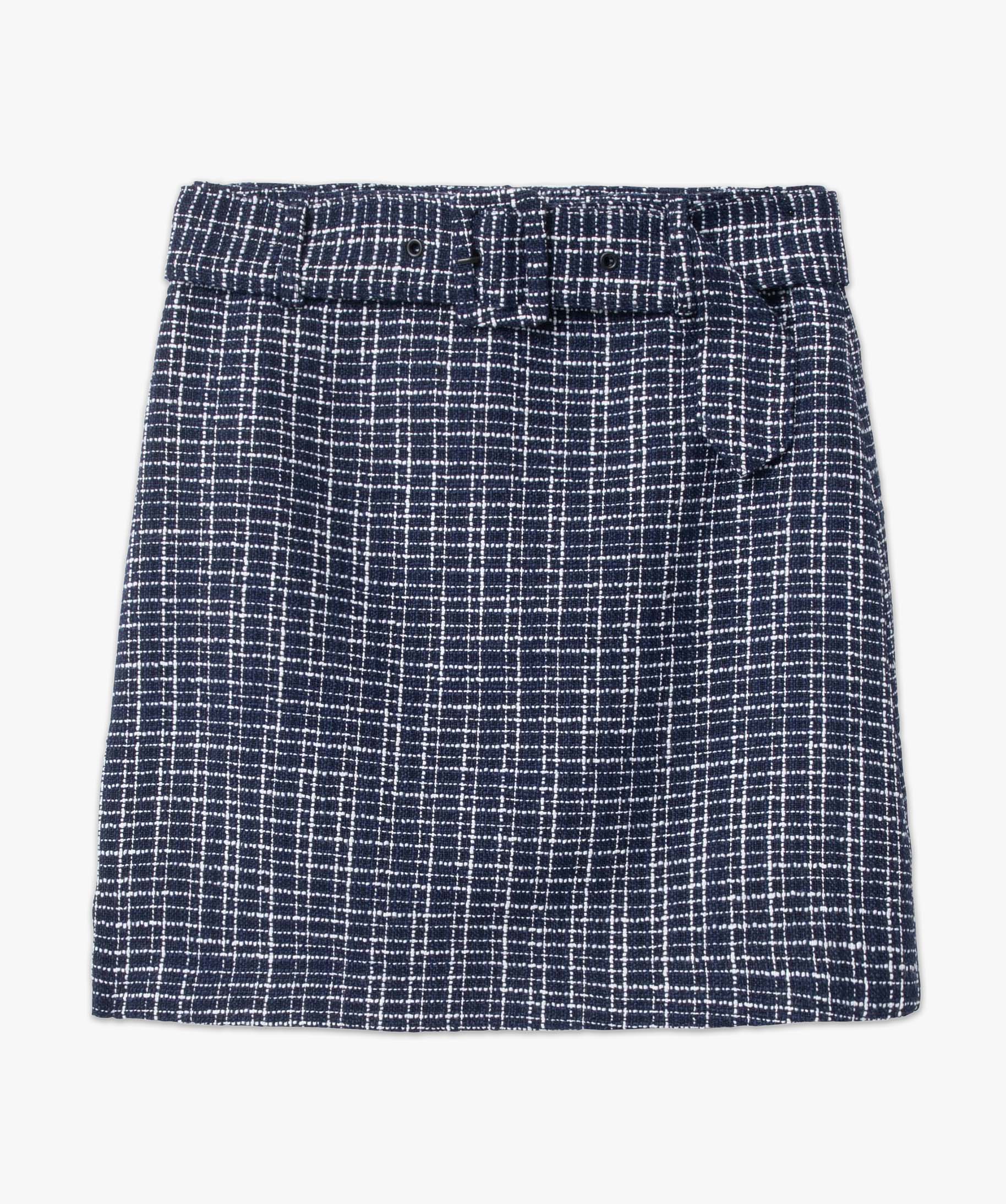 Jupe femme aspect tweed avec large ceinture à boucle bleu | GEMO