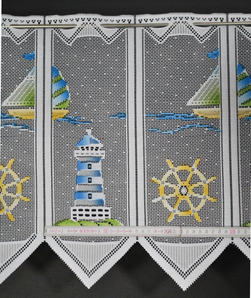 Scheibengardine nach Maß Leuchtturm, Gardinen Kranzusch, Stangendurchzug (1 St), transparent, Stablöcher, transparent, verschiedene Höhen, Breiten, Farben