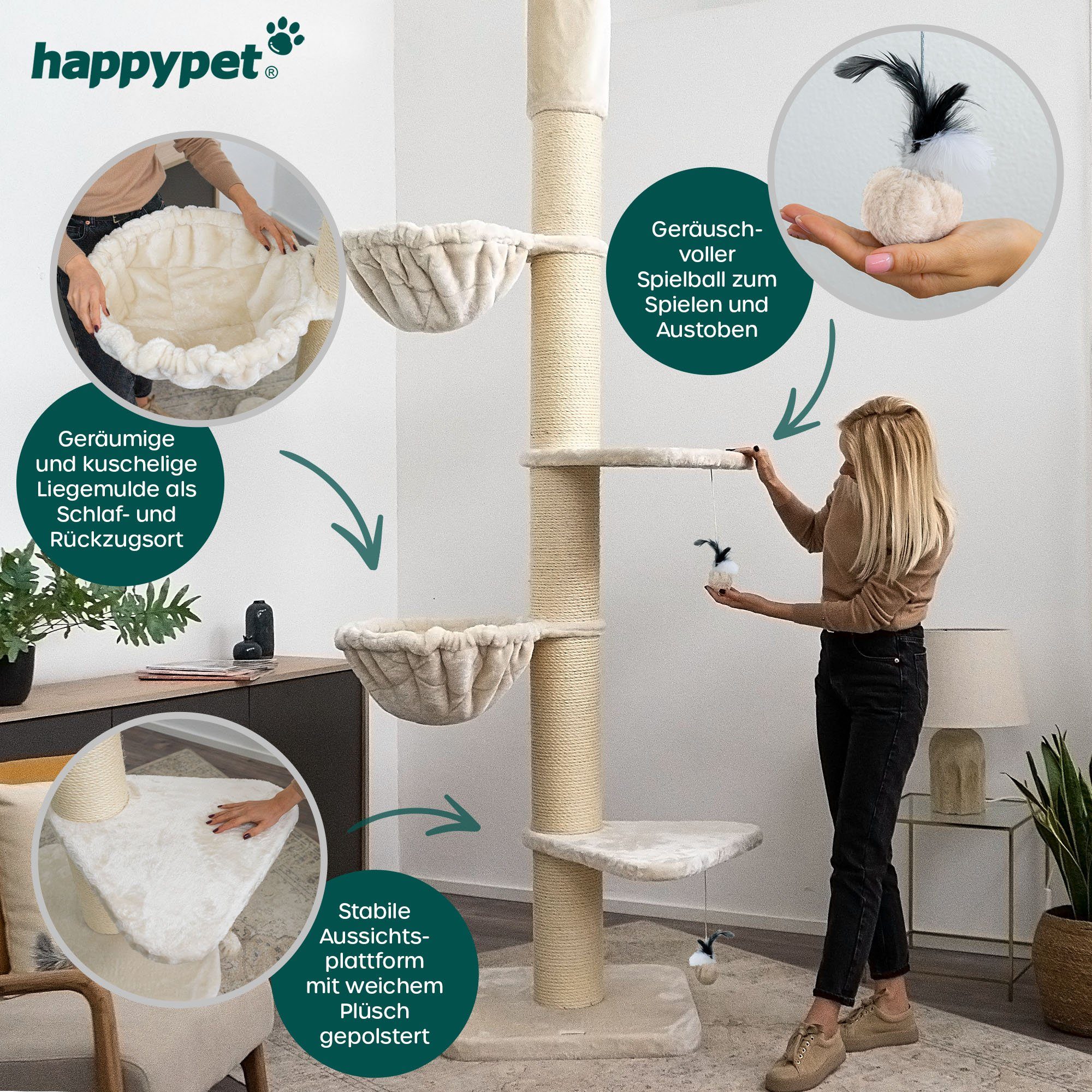 Happypet Kratzbaum MC2730, Leonardo, 250 - 275 cm, Deckenhoch für große Katzen