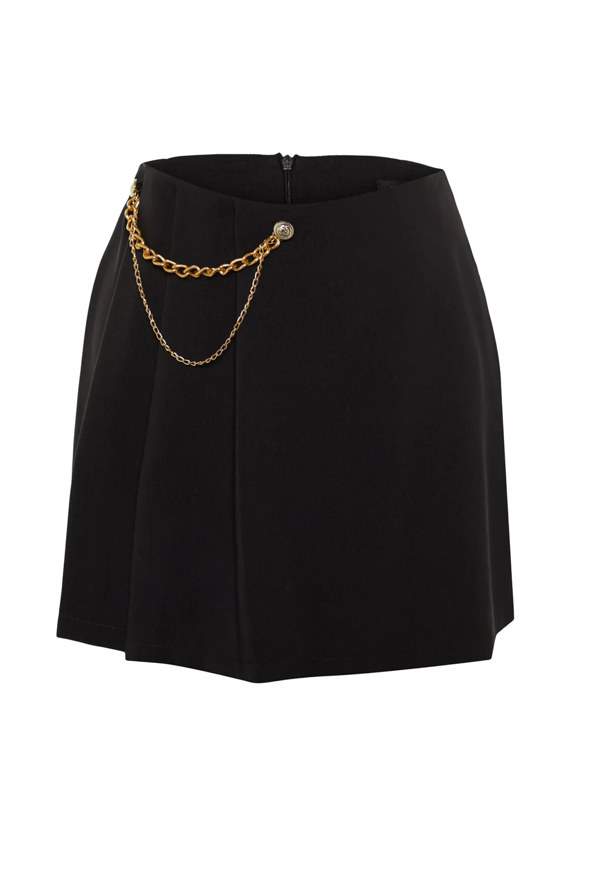 Trendyol Collection  Schwarzer gewebter Shortsrock mit Ketten- und Faltendetail TWOAW23SR00041
