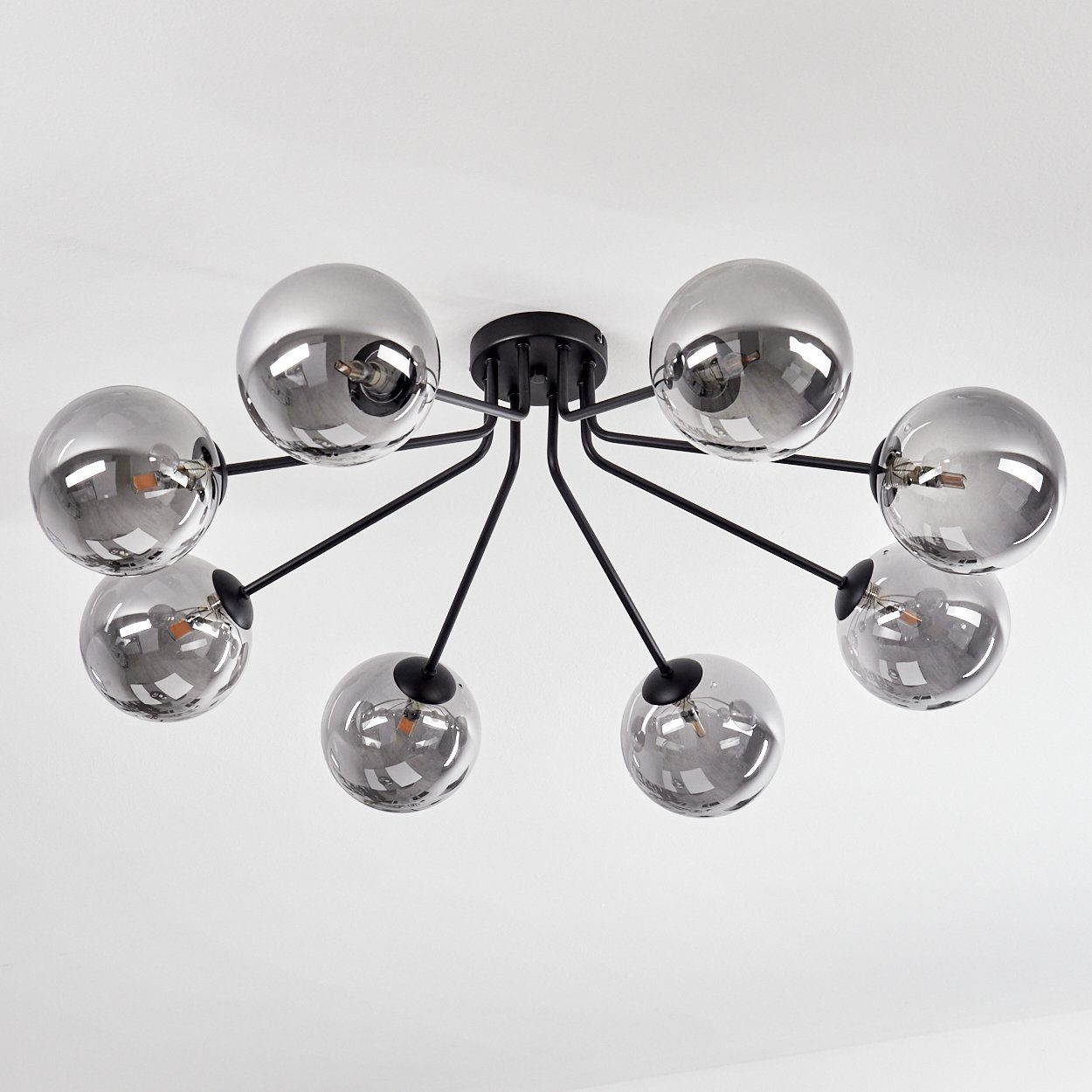 hofstein Deckenleuchte Garaguso moderne Deckenlampe aus Metall/Glas in Schwarz/Rauchfarben, ohne Leuchtmittel, Leuchte im Retro/Vintage-Design mit Schirmen aus Rauchglas, 8xG9