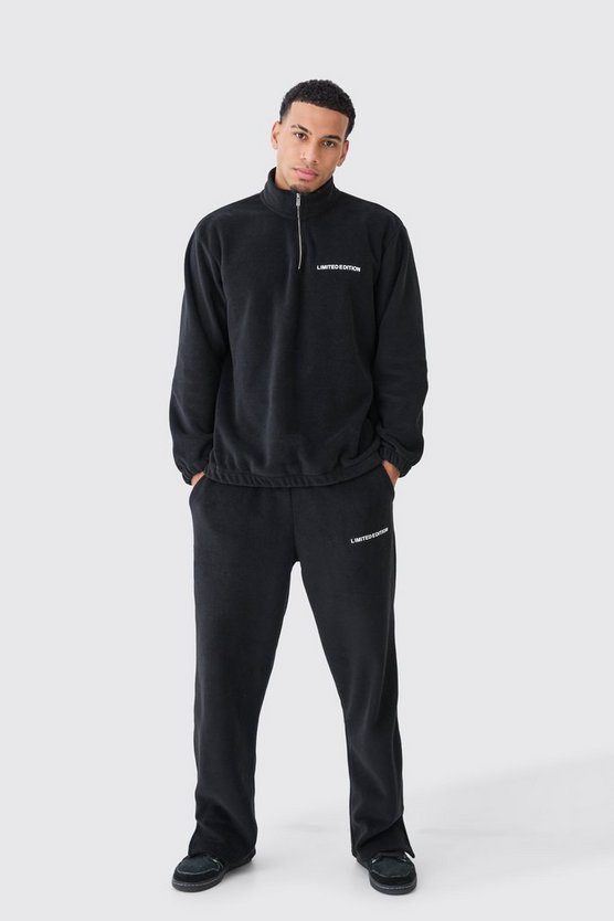 Man Oversized Quarter Zip Funnel Neck Fleece Tracksuit