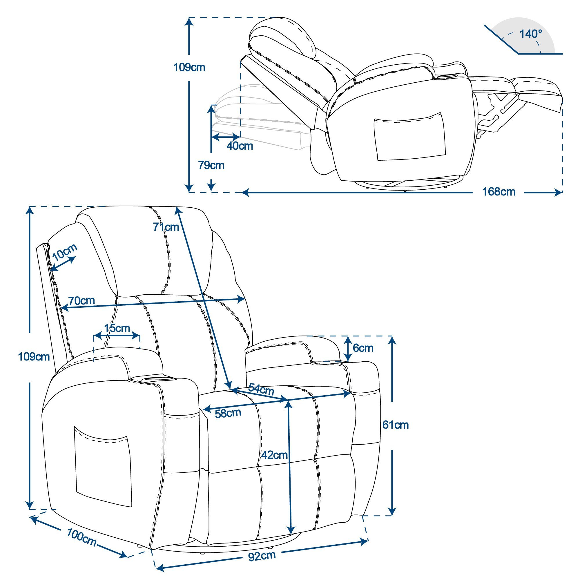 MCombo Relaxsessel MCombo manuell Massagesessel TV-Sessel Relaxsessel 7020, manuell, mit Heizung, 360° drehbar und schwenkbar, 100 × 92 × 109 cm