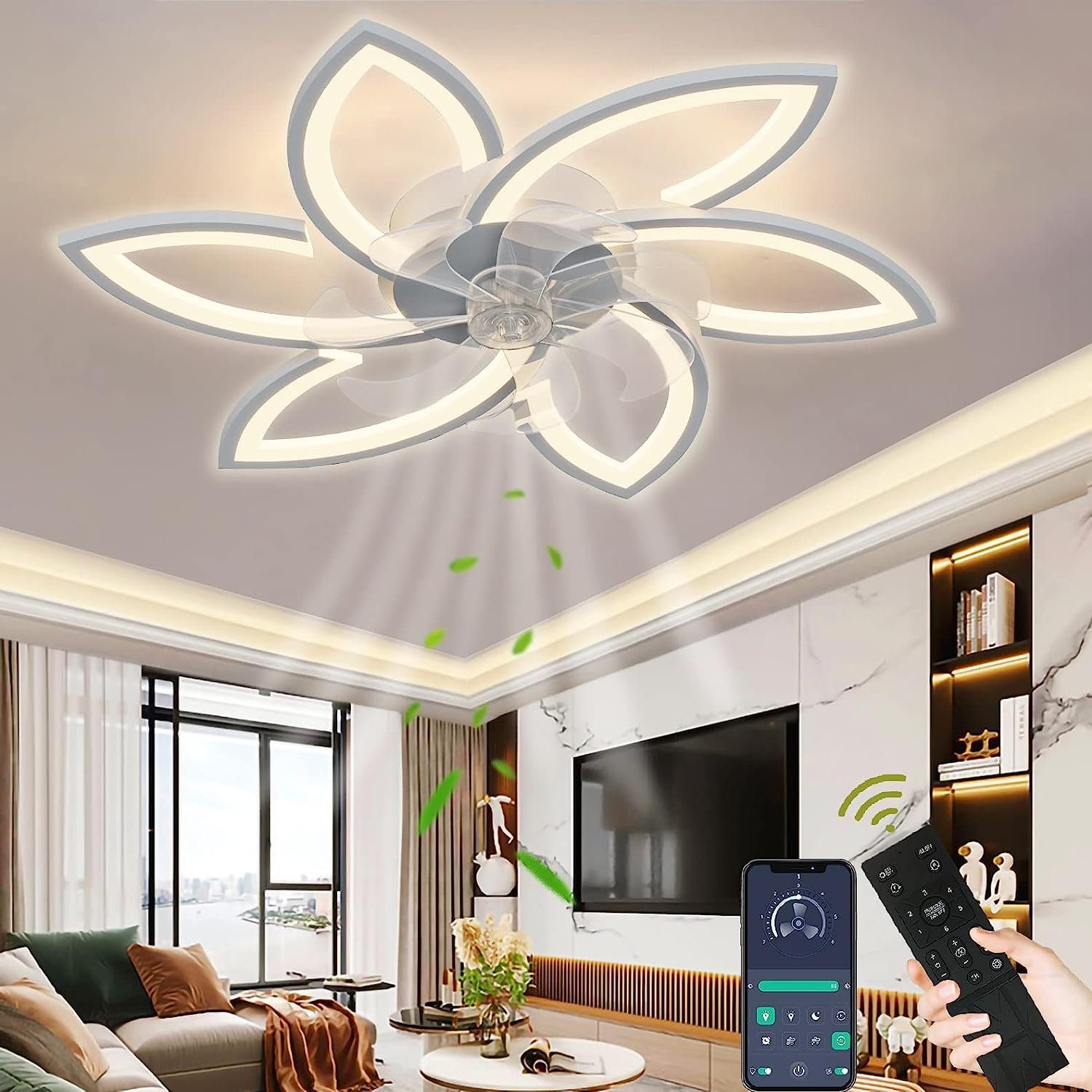 Hikeren Deckenventilator Deckenlüfter leuchte,Lüfterlicht,Dimmbar,Deckenlampe für 15, 66W/90W;Leuchte/ Ventilator getrennt schaltbar