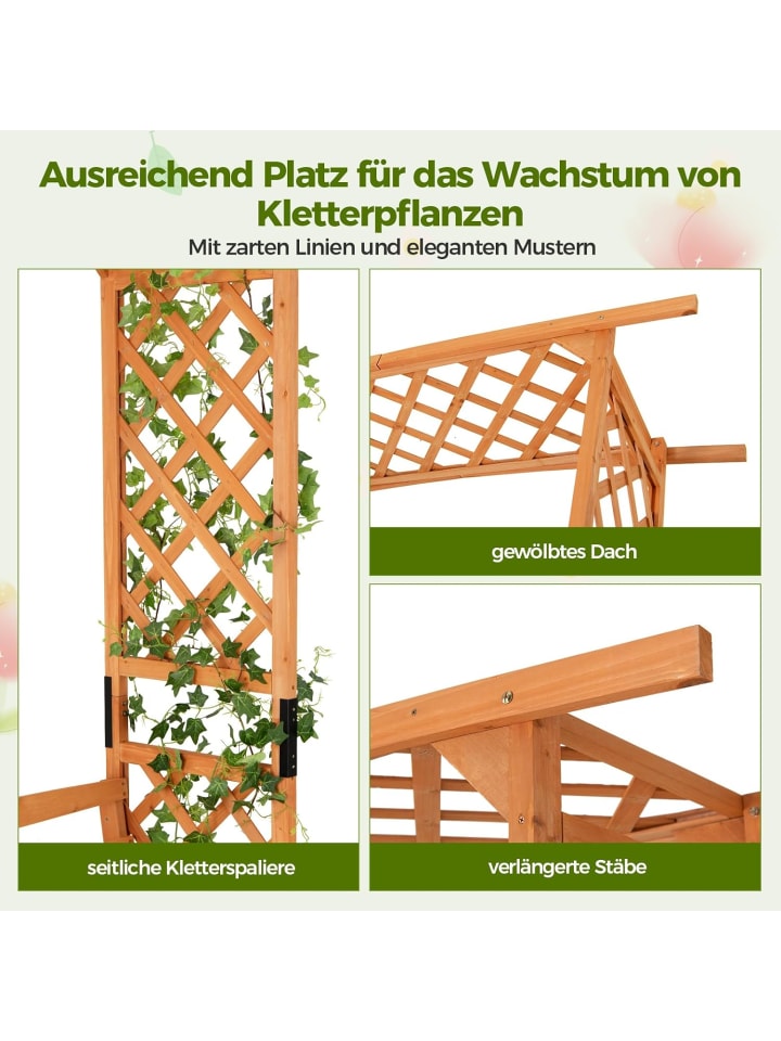 COSTWAY Gartenbank mit Rosenbogen in Hellbraun günstig kaufen onesize