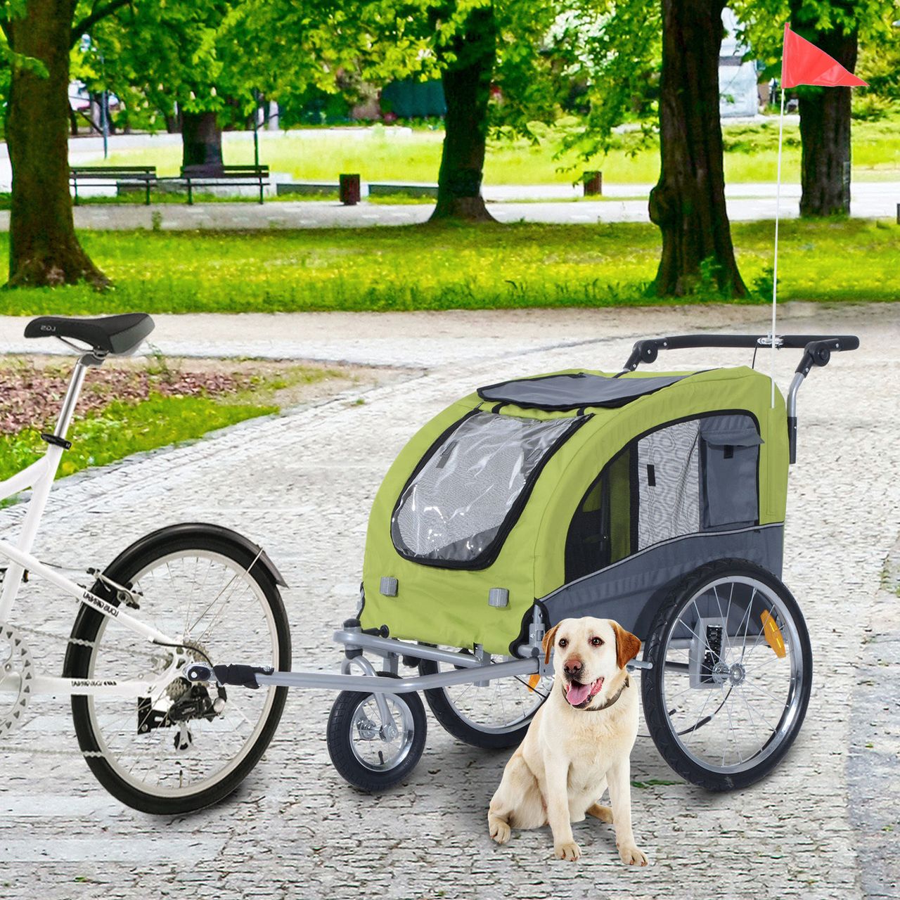 PawHut Hundeanhänger Fahrradanhänger Jogger Hunde Anhänger 2 in1 Anhänger Grün