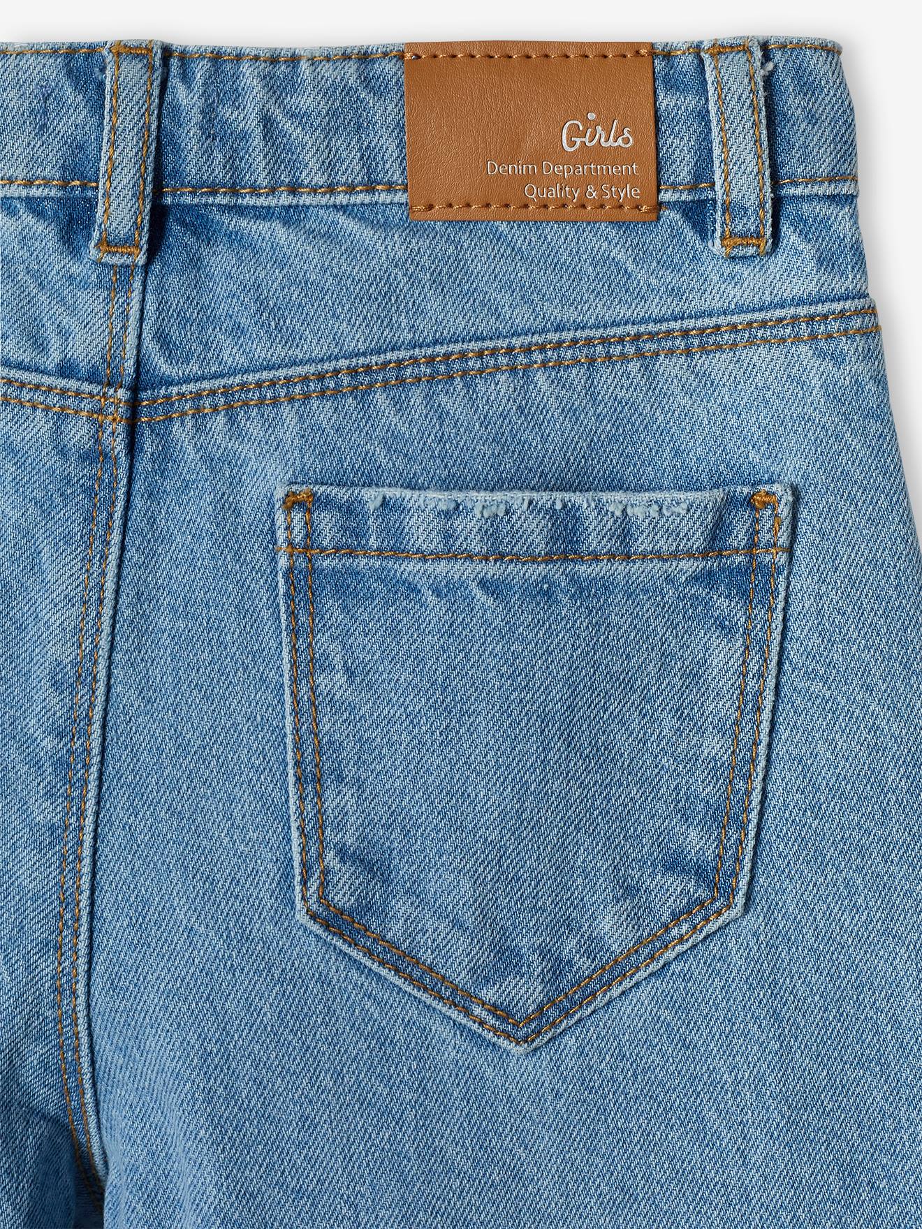 Jean large fille bas effiloché denim bleached