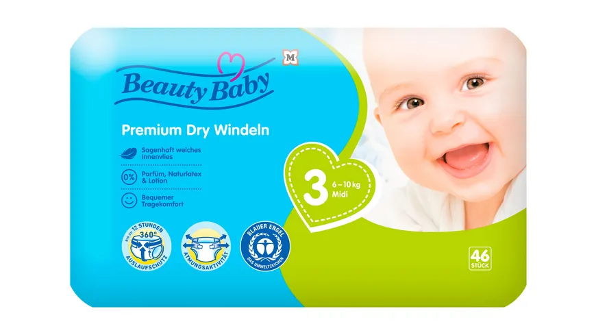Beauty Baby Premium Dry Windeln, Größe 3 Midi, 6-10 kg