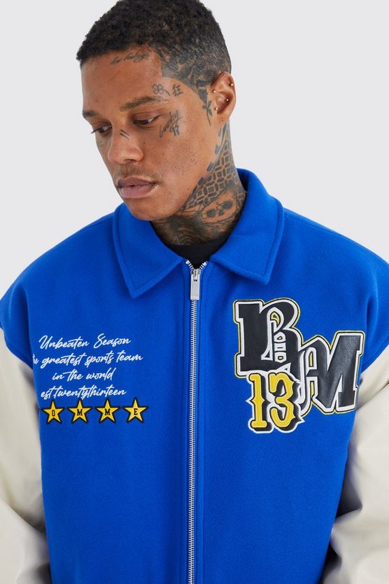 Kastige Melton Jacke mit PU-Kragen