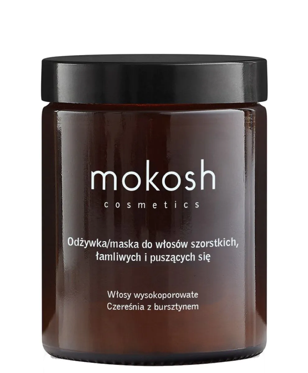 „Mokosh“ kondicionierius/kaukė šiurkštiems, lūžinėjantiems ir garbanotiems plaukams. Vyšnių ir gintaro kvapas, 180 ml.