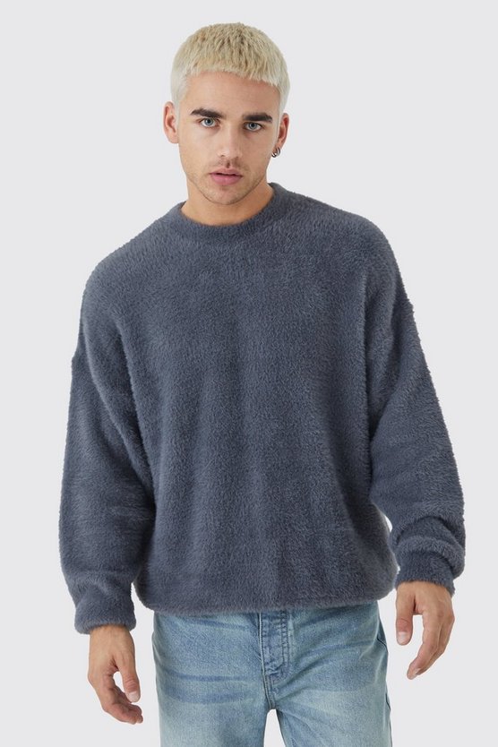 Flauschiger Oversize Rundhals-Pullover