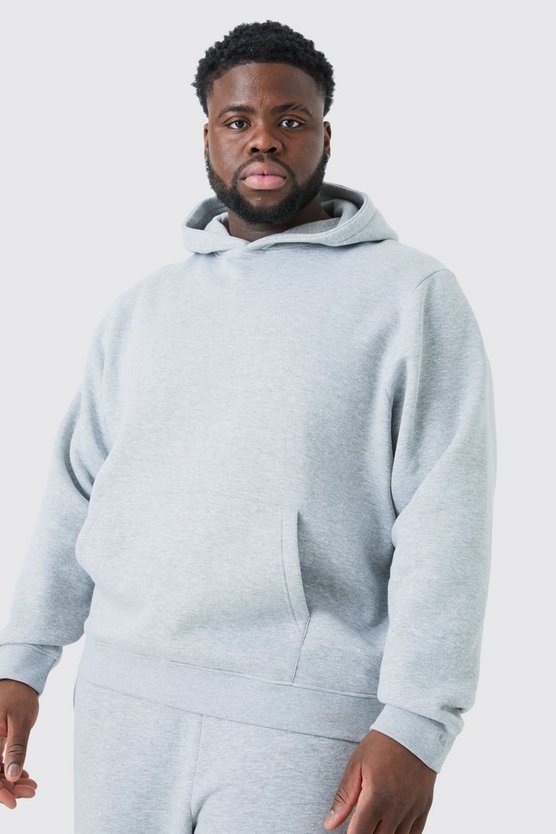 Plus Basic Over The Head Hoodie In Grey Marl