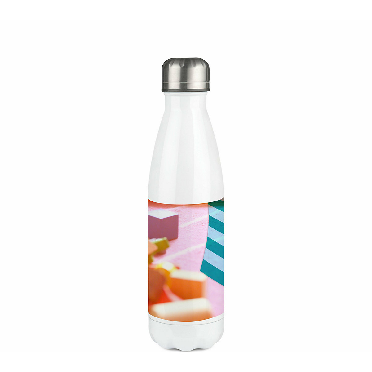 Edelstahl Kinder Thermoflasche / Trinkflasche bunt Monster Streifen Farbe türkis Spülmaschinenfest, Auslaufsicher, Bruchfest, Doppelwandig, Für Heißgetränke geeignet, Mit Deckel, Isoliert