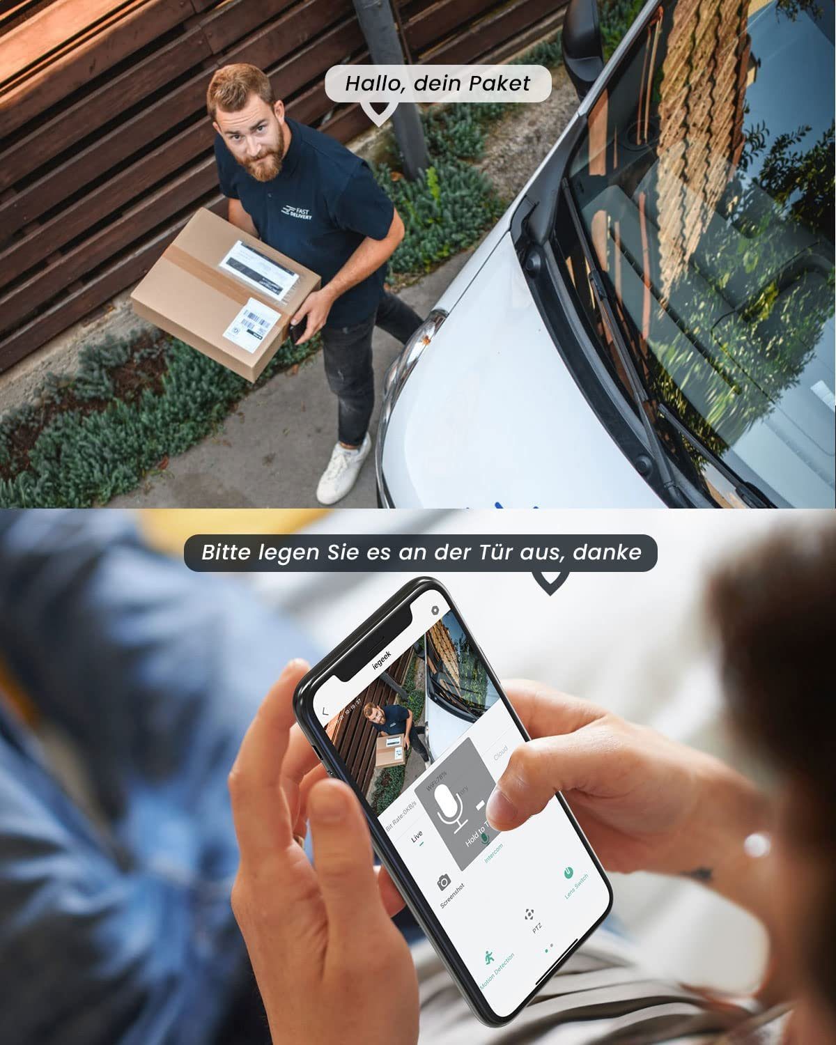 ieGeek ieGeek 2K Überwachungskamera Aussen WLAN PTZ IP Kamera überwachung Überwachungskamera (AuBenbereich, Outdoor, auBen, Videoverlauf,Mit der Familie teilen,All-in-1 APP, WiFi Dome Camera,Farbiger Nachsicht,Bewegungserkennung,Zwei-Wege-Audio, Mens
