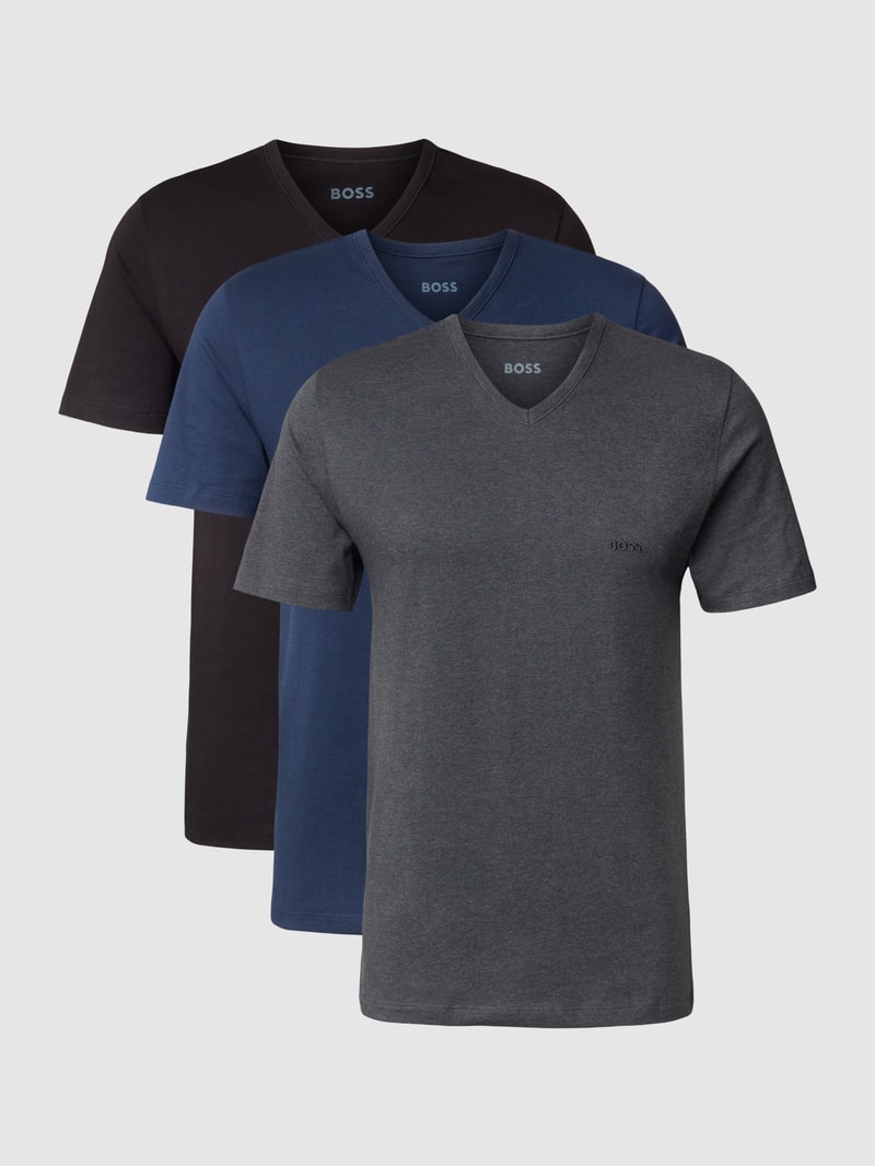 T-Shirt mit V-Ausschnitt im 3er-Pack Modell 'Classic' in dunkelgrau meliert