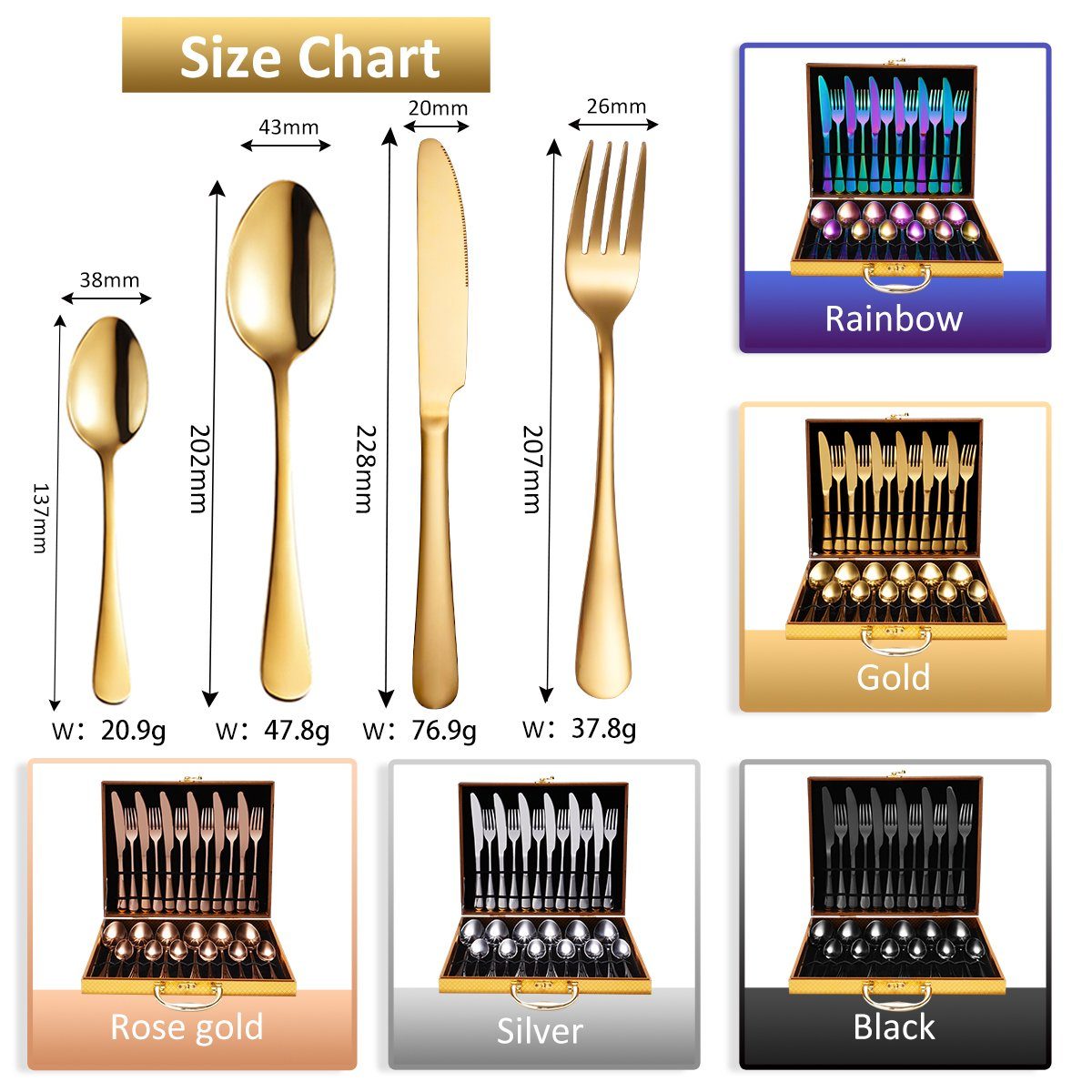 Faizee Möbel Besteck-Set Besteck-Set Edelstahl Besteck Cutlery Set 24-tlg Wooden Box