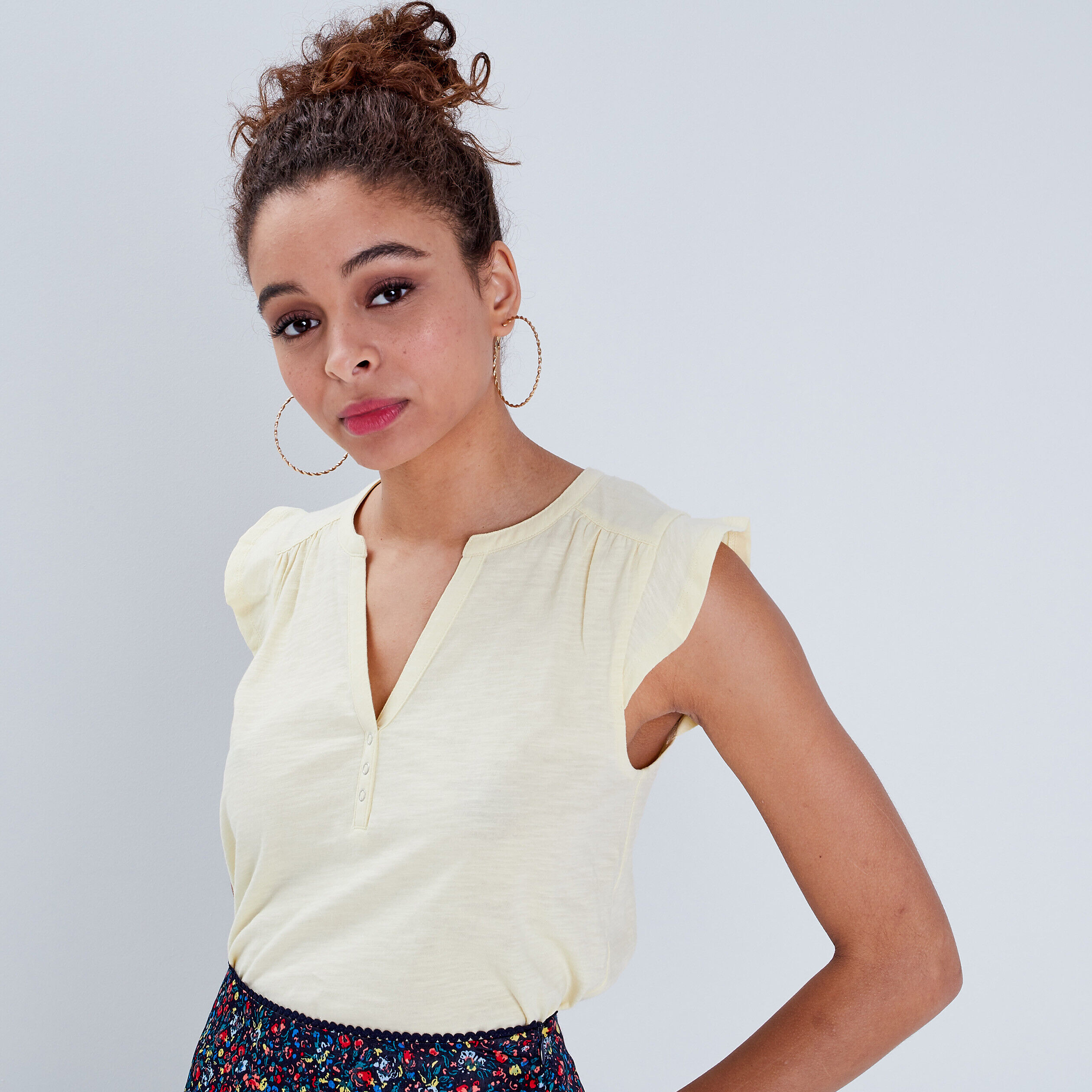 T-shirt manches courtes jaune clair femme | Cache Cache