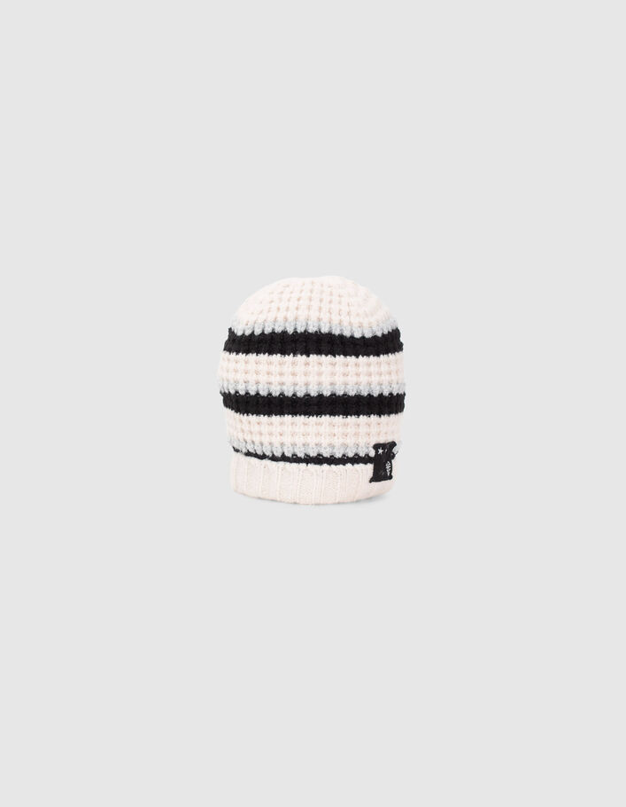 Bonnet écru tricot lurex à rayures fille