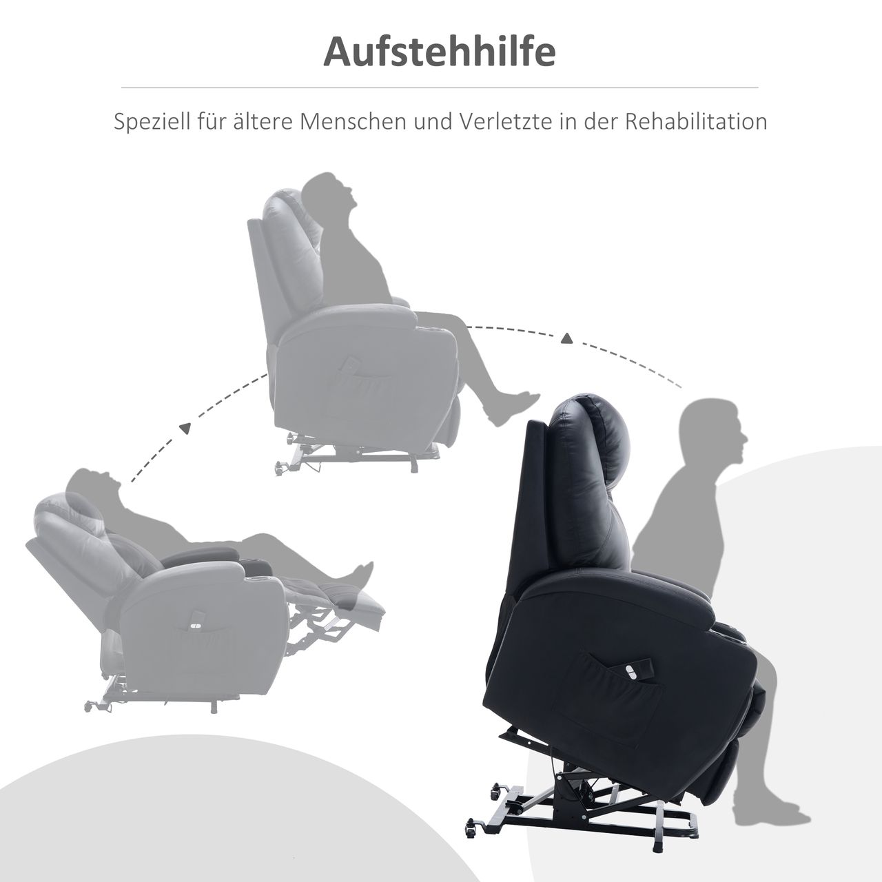 HOMCOM Aufstehsessel Sessel mit Aufstehhilfe Kunstleder Metall Schwarz