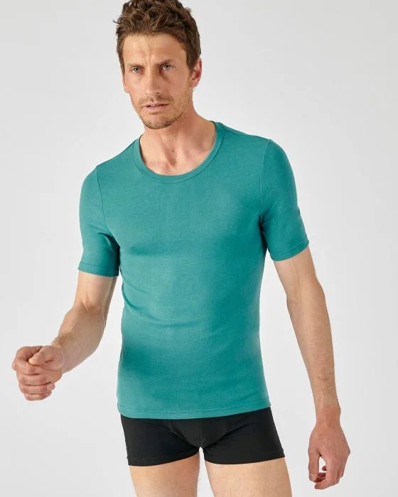 T-shirt col rond fine côte, manches courtes Thermolactyl