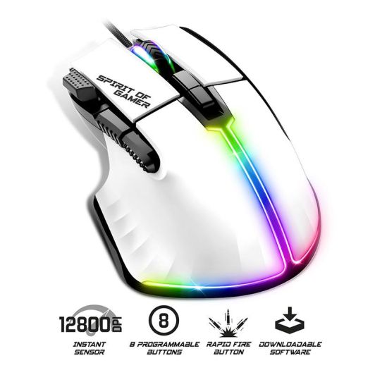 Mouse de gaming SPIRIT OF GAMER Alb – 12800 DPI / 8 Butoane Programabile / Rapid Fire