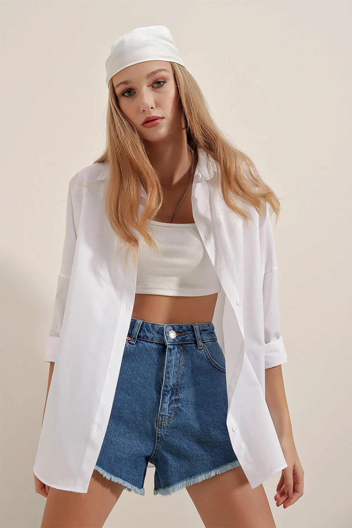 Bigdart  3900 Oversize-Lang-Basic-Hemd – Weiß