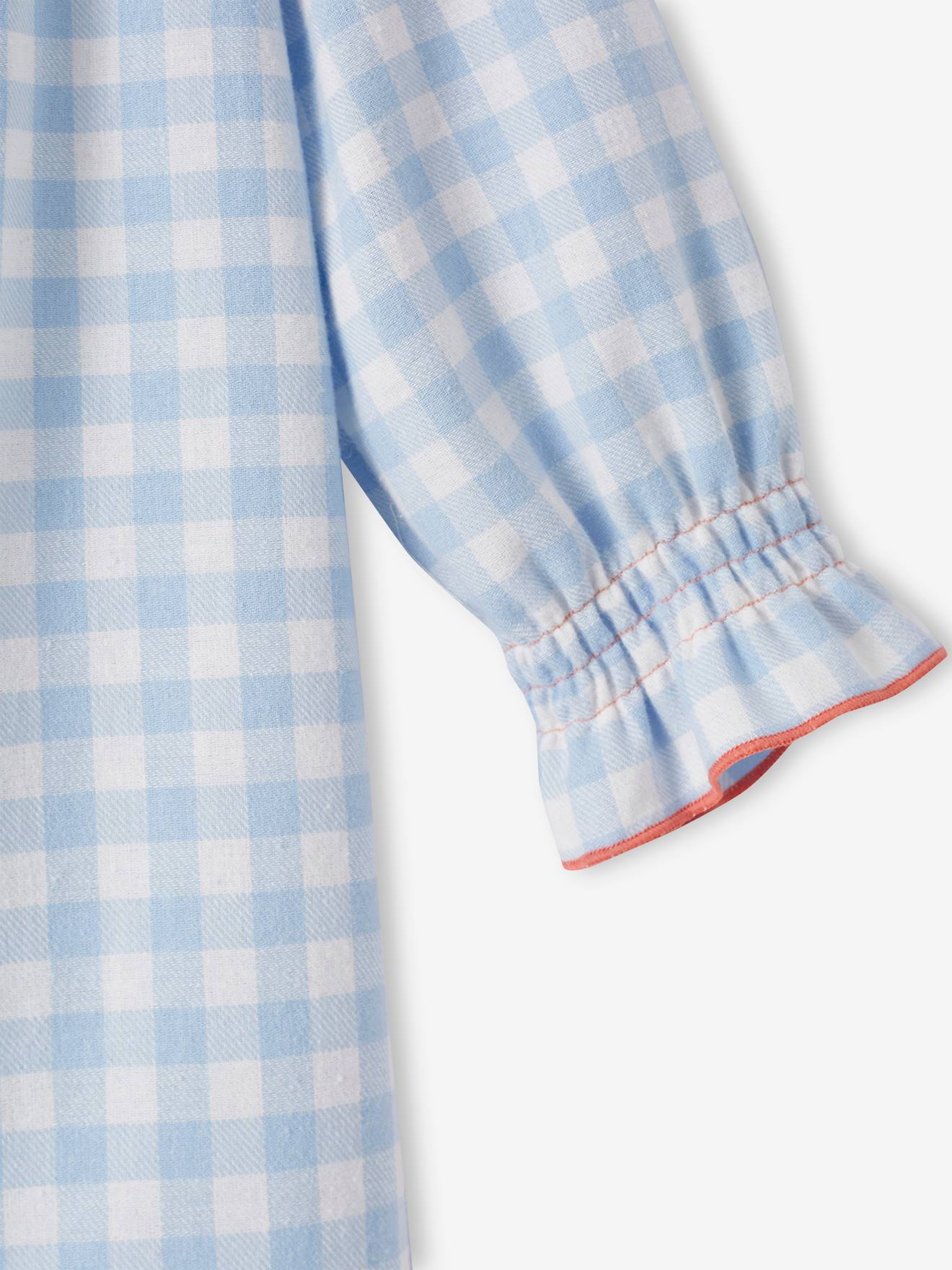 Chemise de nuit vichy en flanelle + legging uni carreaux bleu