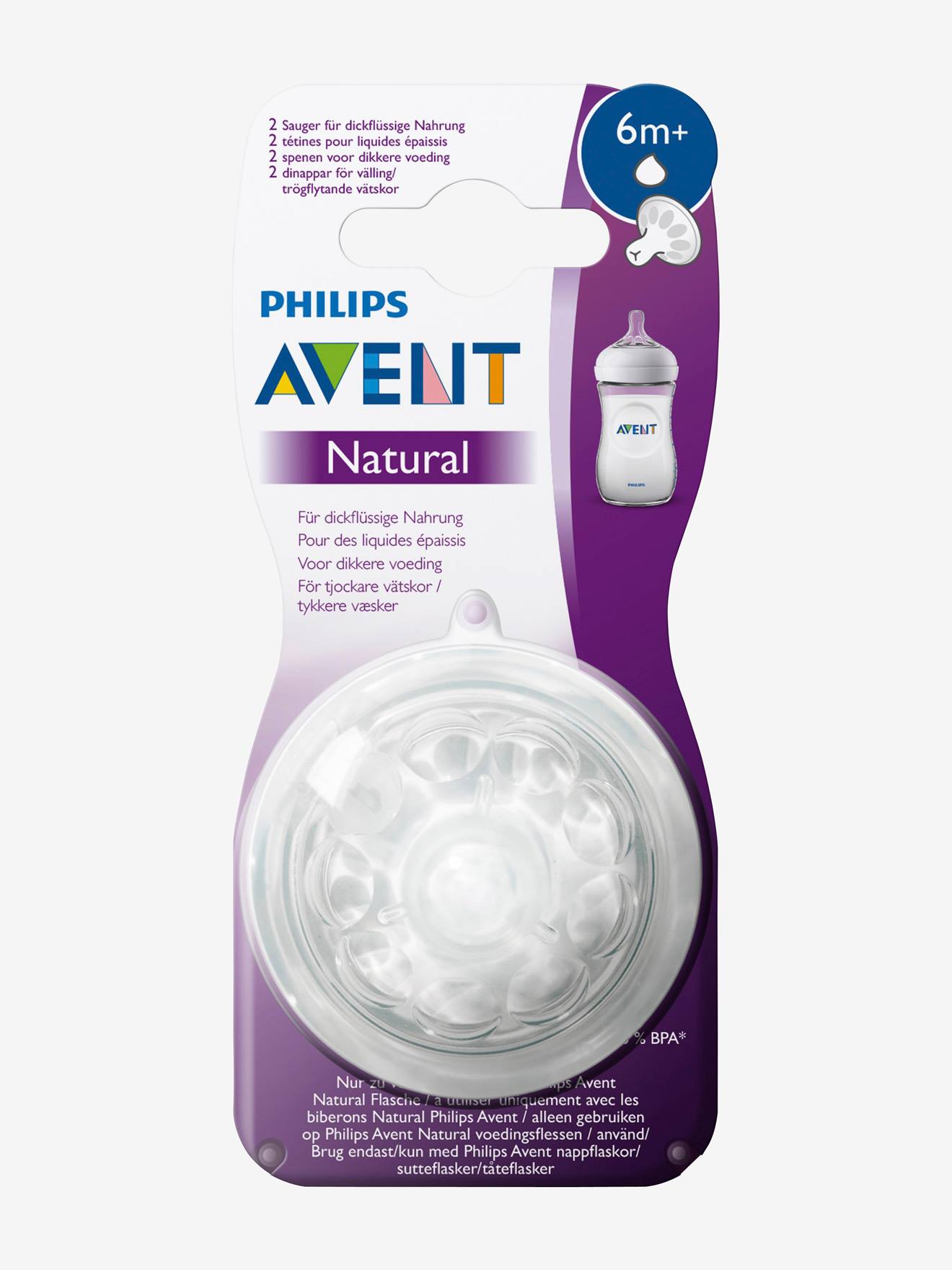 Lot de 2 tétines Philips AVENT Natural à débit rapide, dès 6 mois transparent