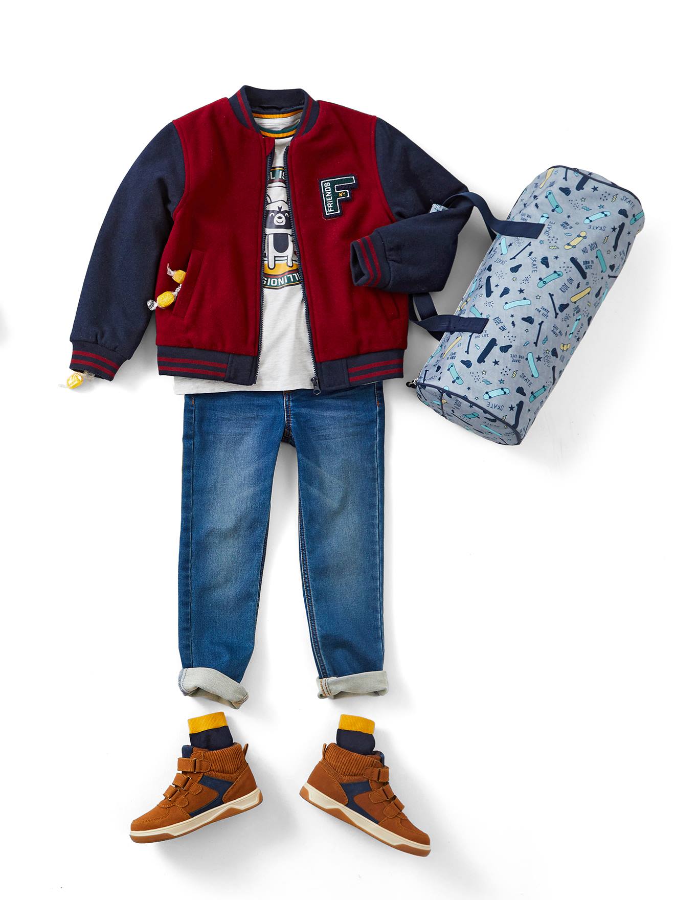 Pantalon droit confort en molleton effet denim garçon stone