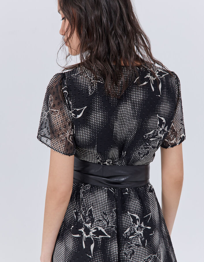 Robe longue noire imprimé dandy flower écru Femme