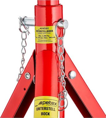 Petex Unterstellbock mit Sicherungssplint, höhenverstellbar und faltbar, 2er Set, Tragkraft: 2 Tonnen, rot
