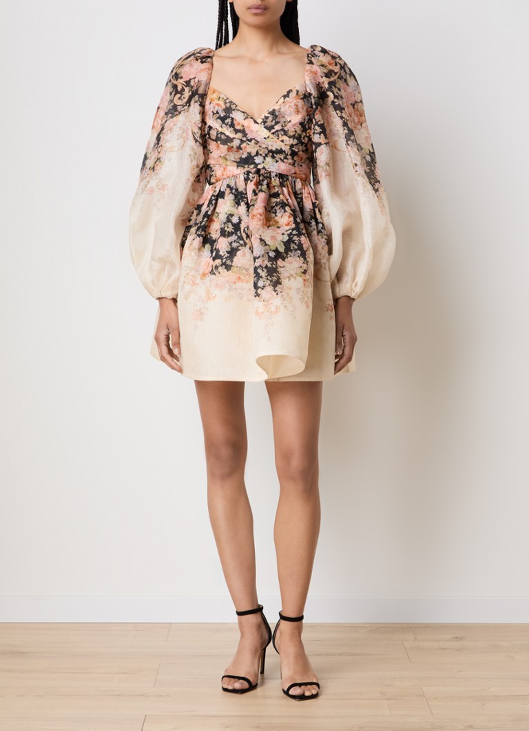 Rochie scurtă Zimmermann din amestec de mătase cu imprimeu floral.