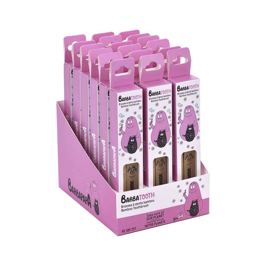 takecare Set de 2 brosses à dents enfant en bambou Barbapapa BROSSE A DENTS