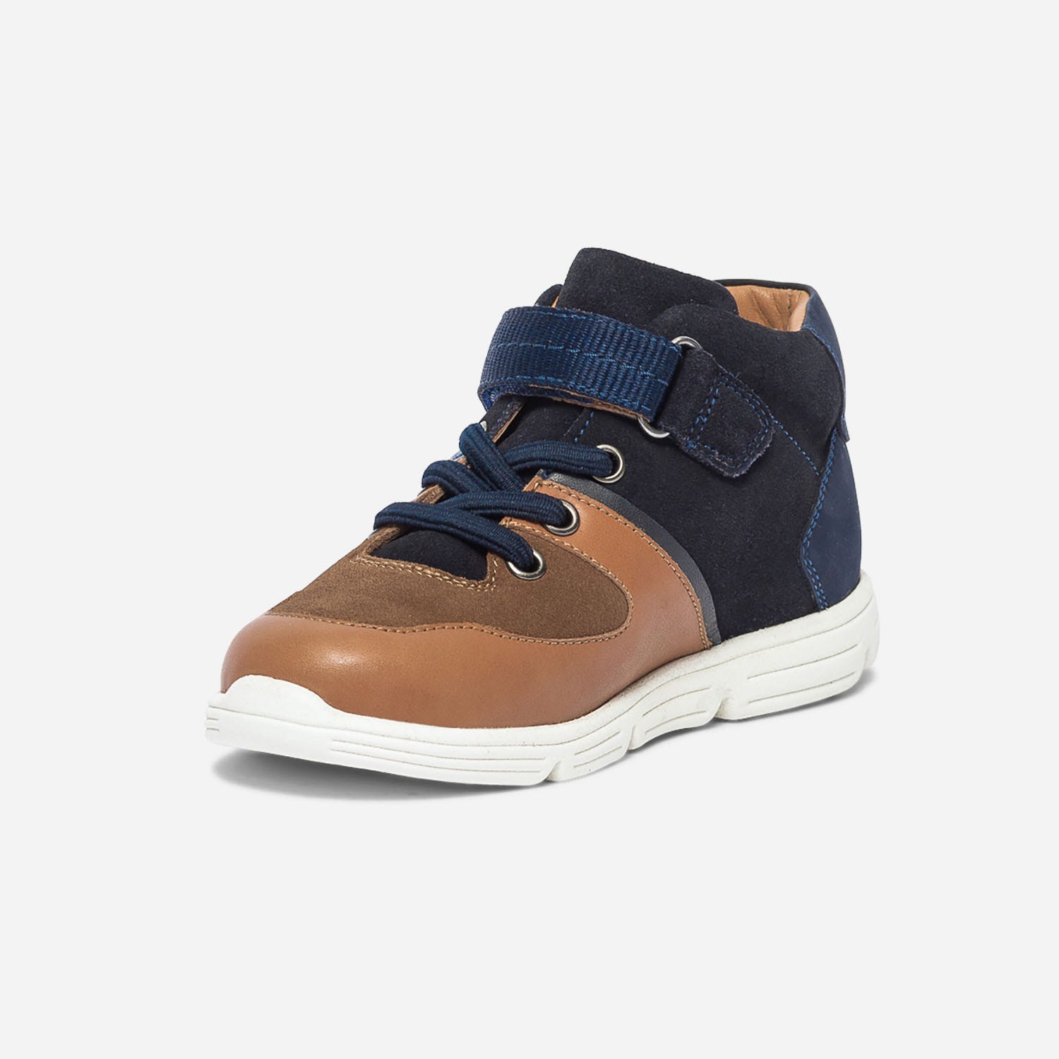 Basket camel, marine et marron bi matière